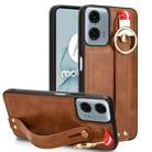 For Motorola Moto G Power 2024 Wristband Leather Back Phone Case(Brown) - 1