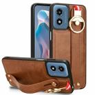 For Motorola Moto G Play 4G 2024 Wristband Leather Back Phone Case(Brown) - 1