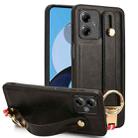 For Motorola Moto G14 Wristband Leather Back Phone Case(Black) - 1