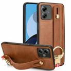 For Motorola Moto G14 Wristband Leather Back Phone Case(Brown) - 1