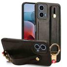 For Motorola Moto G34 Wristband Leather Back Phone Case(Black) - 1