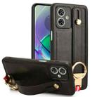 For Motorola Moto G54 5G Wristband Leather Back Phone Case(Black) - 1