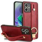 For Motorola Moto G54 5G Wristband Leather Back Phone Case(Red) - 1