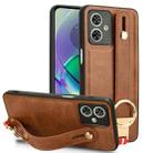 For Motorola Moto G54 5G Wristband Leather Back Phone Case(Brown) - 1