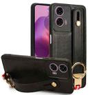 For Motorola Moto G04 / G24 Wristband Leather Back Phone Case(Black) - 1