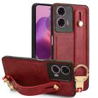 For Motorola Moto G04 / G24 Wristband Leather Back Phone Case(Red) - 1