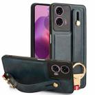 For Motorola Moto G04 / G24 Wristband Leather Back Phone Case(Blue) - 1