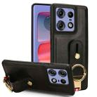 For Motorola Edge 50 Pro Wristband Leather Back Phone Case(Black) - 1