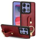 For Motorola Edge 50 Pro Wristband Leather Back Phone Case(Red) - 1