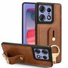 For Motorola Edge 50 Pro Wristband Leather Back Phone Case(Brown) - 1