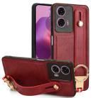 For Motorola Moto E14 Wristband Leather Back Phone Case(Red) - 1