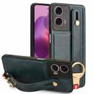 For Motorola Moto E14 Wristband Leather Back Phone Case(Blue) - 1