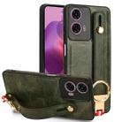 For Motorola Moto E14 Wristband Leather Back Phone Case(Green) - 1