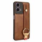 For Motorola Moto E14 Wristband Leather Back Phone Case(Brown) - 3