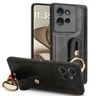 For Motorola Edge 50 5G Wristband Leather Back Phone Case(Black) - 1