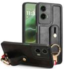 For Motorola Moto G35 5G Wristband Leather Back Phone Case(Black) - 1