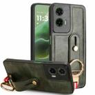 For Motorola Moto G35 5G Wristband Leather Back Phone Case(Green) - 1