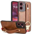For Motorola Moto G05 / E15 4G Wristband Leather Back Phone Case(Brown) - 1