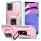 For Motorola Moto G Power 2023 Sliding Camshield Holder Phone Case(Pink + Grey Green) - 1