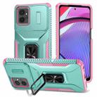 For Motorola Moto G Power 2023 Sliding Camshield Holder Phone Case(Grey Green + Pink) - 1