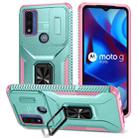 For Motorola G Pure/G Play 2023/G Power 2022 Sliding Camshield Holder Phone Case(Grey Green + Pink) - 1