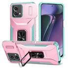 For Motorola Moto G Stylus 5G 2023 Sliding Camshield Holder Phone Case(Pink + Grey Green) - 1