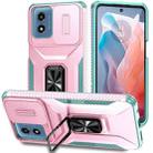 For Motorola Moto G Play 2024 Sliding Camshield Holder Phone Case(Pink + Grey Green) - 1