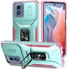For Motorola Moto G Play 2024 Sliding Camshield Holder Phone Case(Grey Green + Pink) - 1