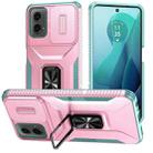 For Motorola Moto G 5G 2024 Sliding Camshield Holder Phone Case(Pink + Grey Green) - 1