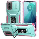 For Motorola Moto G 5G 2024 Sliding Camshield Holder Phone Case(Grey Green + Pink) - 1