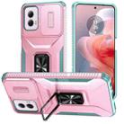 For Motorola Moto G Power 2024 Sliding Camshield Holder Phone Case(Pink + Grey Green) - 1