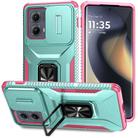 For Motorola Edge 5G 2024 Sliding Camshield Holder Phone Case(Grey Green + Pink) - 1