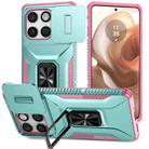 For Motorola Edge 5G 2025 Sliding Camshield Holder Phone Case(Pink + Grey Green) - 1