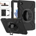 For Samsung Galaxy Tab A8 X200 X Rotation PC Hybrid Silicone Tablet Case with Strap(Full Black) - 1