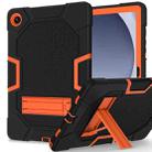 For Samsung Galaxy Tab A9+ X216 Contrast Color Robot Silicone Hybrid PC Tablet Case with Holder(Black Orange) - 1