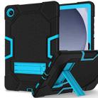 For Samsung Galaxy Tab A9+ X216 Contrast Color Robot Silicone Hybrid PC Tablet Case with Holder(Black Blue) - 1