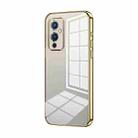 For OnePlus 9 Transparent Plating Fine Hole Phone Case(Gold) - 1