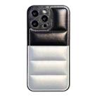 For iPhone 15 Pro Max Color Block Down Jacket Phone Case(Black Silver) - 1