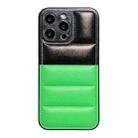 For iPhone 15 Pro Color Block Down Jacket Phone Case(Black Green) - 1