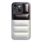 For iPhone 15 Color Block Down Jacket Phone Case(Black Silver) - 1