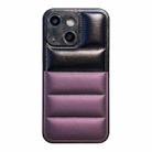 For iPhone 15 Color Block Down Jacket Phone Case(Black Purple) - 1