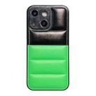 For iPhone 13 Color Block Down Jacket Phone Case(Black Green) - 1