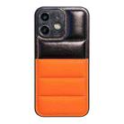 For iPhone 12 Color Block Down Jacket Phone Case(Black Orange) - 1