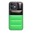 For iPhone 12 Color Block Down Jacket Phone Case(Black Green) - 1