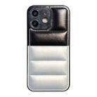 For iPhone 12 Color Block Down Jacket Phone Case(Black Silver) - 1