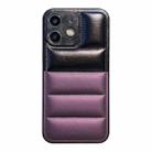 For iPhone 12 Color Block Down Jacket Phone Case(Black Purple) - 1