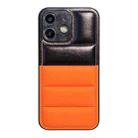 For iPhone 11 Color Block Down Jacket Phone Case(Black Orange) - 1