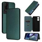 For TCL 50 5G Carbon Fiber Texture Flip Leather Phone Case(Green) - 1