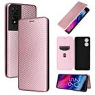 For TCL 505 Carbon Fiber Texture Flip Leather Phone Case(Pink) - 1