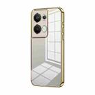 For OPPO Reno9 Pro+ Transparent Plating Fine Hole Phone Case(Gold) - 1